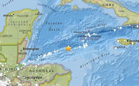 洪都拉斯附近海域发生里氏7.8级地震.来源:美国地质勘探局网站.